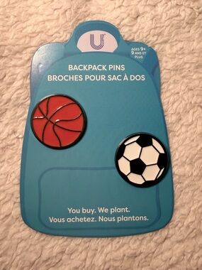 U by Unilever Kids' Red Basketball & Black White Soccer Backpack Pins